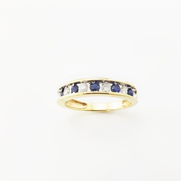 Vintage 10 Karat Yellow Gold Sapphire and Diamond Ring Size 6.75 #8662